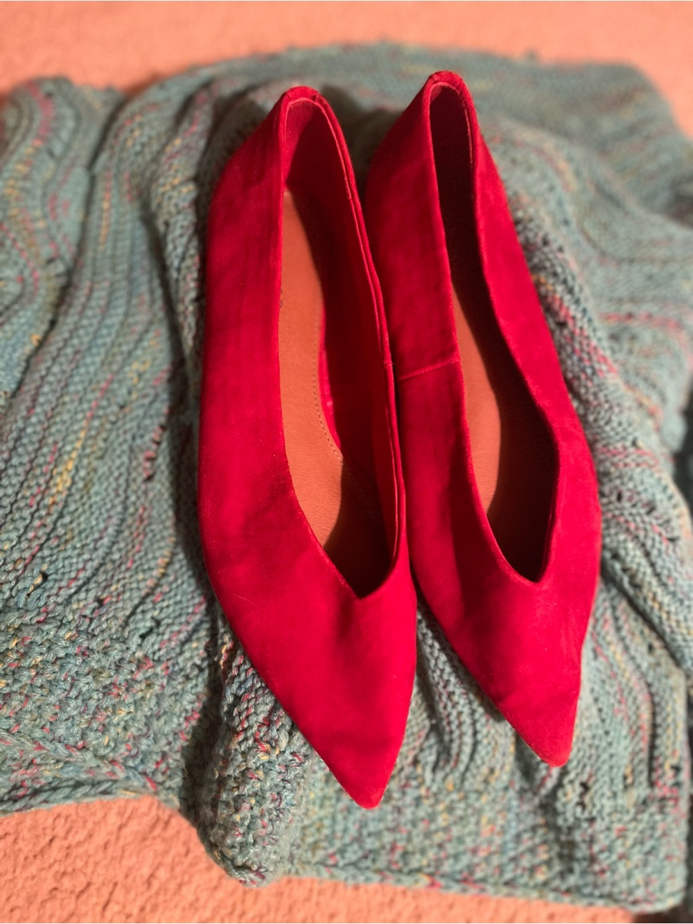 Topshop Red Pointed-Toe Suede Flats